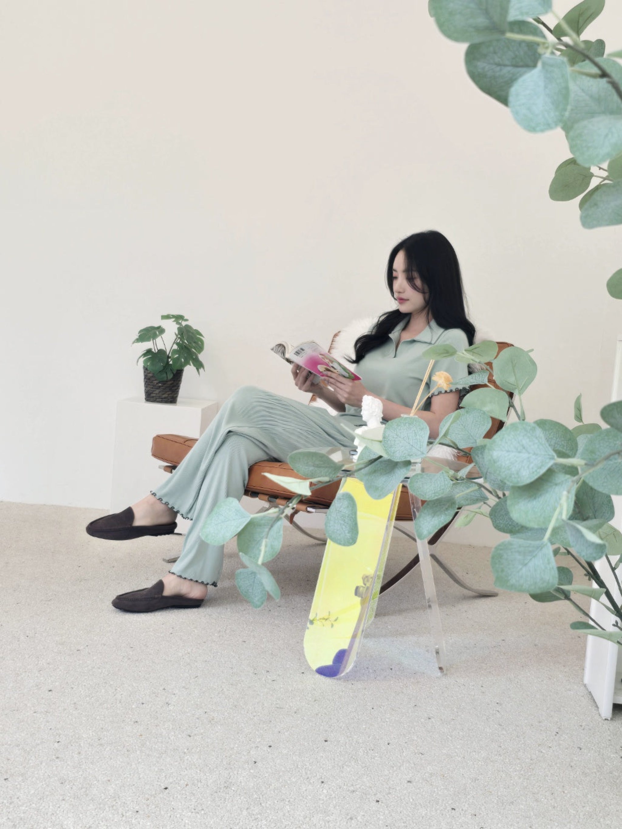 민티 그린 롱팬츠 셋업