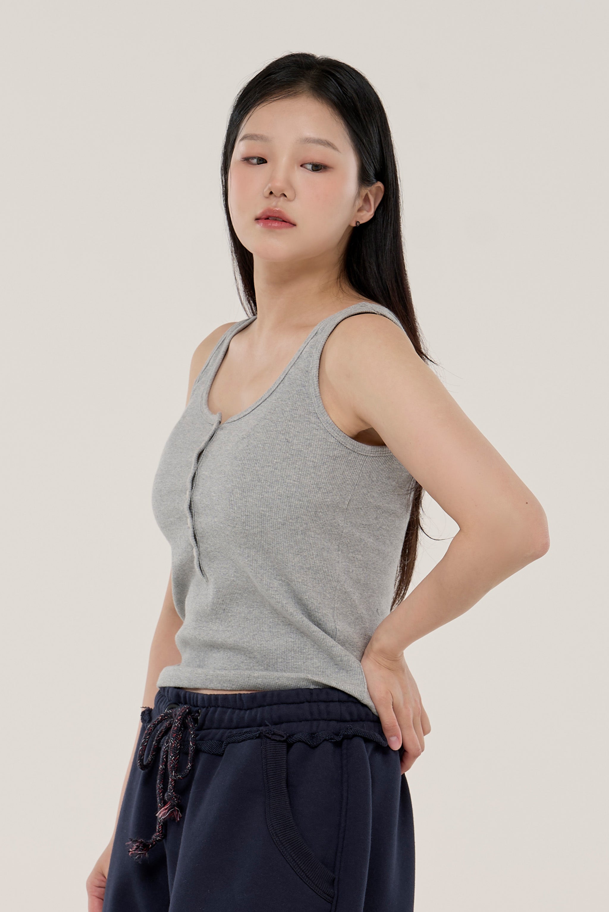 골지 민소매 나시 노브라 탑